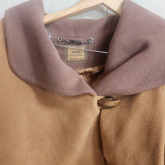 Vintage Bella Bicchi Fur Collar Swing Coat Womens M Brown Cashmere Wool - Picture 10 of 12